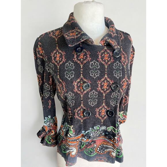 American Rag Boho Paisley Ruffle Blazer M Floral Artsy Cottagecore Coquette - Picture 1 of 6
